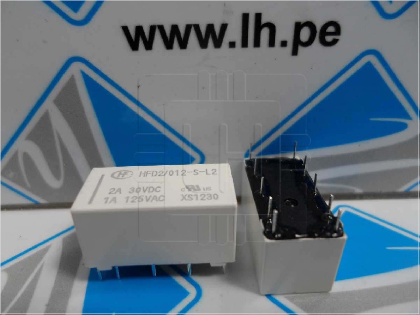 HFD2/012-S-L2          Relay electromagnético, DPDT, 12VDC, 1A/125VAC, 3A/30VDC, 3A