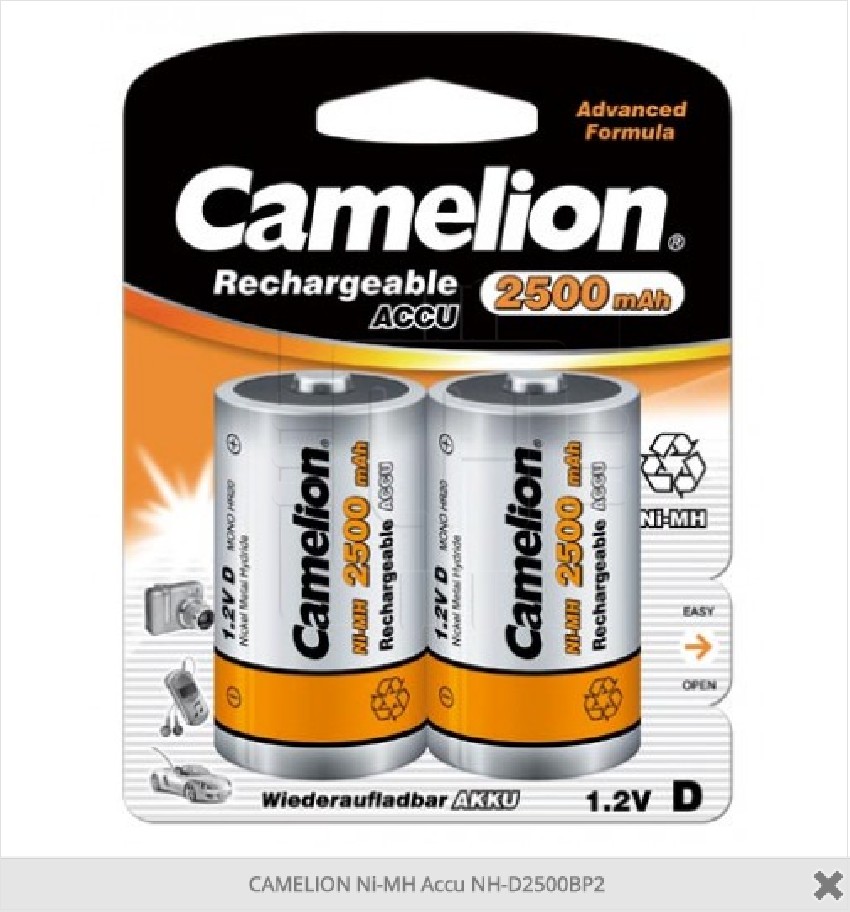 NH-D2500BP2   Camelion Cameron 2500 mAh c, d NiMH batteries 2 Pack Ni-MH rechargeable NH-D2500BP2