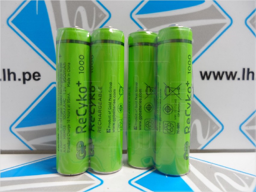 100AAAHC      Batería recargable AAA, 1,2V, 1000mAh, MARCA GP