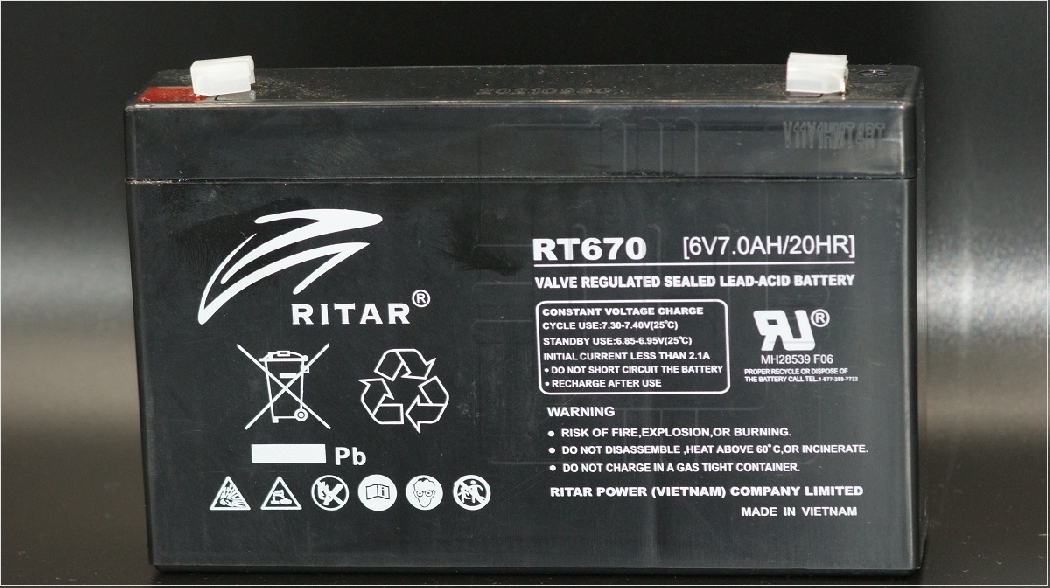 RT670           Batería recargable sellada libre de mantenimiento 6V, 7.0Ah, 20HR, Marca: Ritar