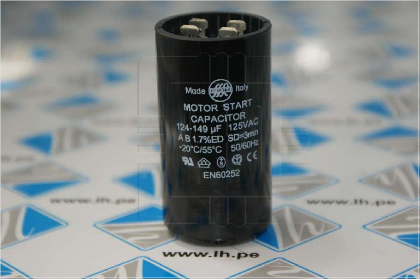 124-149uF 125VAC             Capacitor de Arranque 124-149MFD, 110-125VAC, 36X70mm