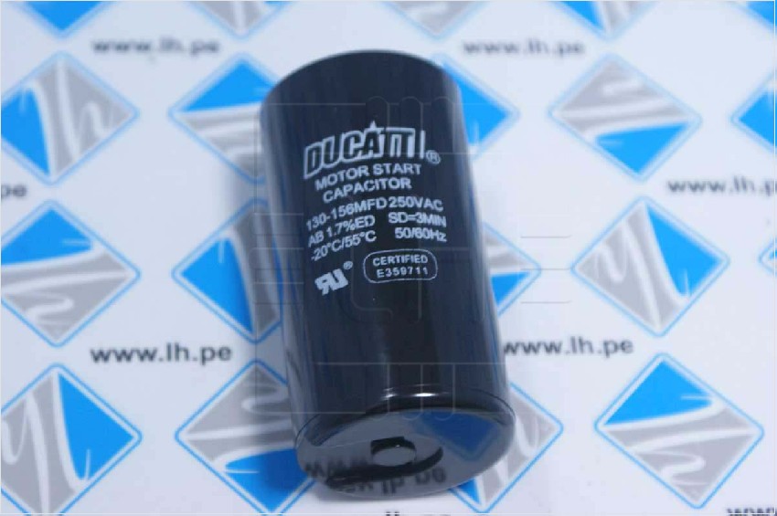 130-156uF 250VAC          Capacitor de Motor Arranque 130-156uF, 250VAC, 50/60Hz, marca Ducatti