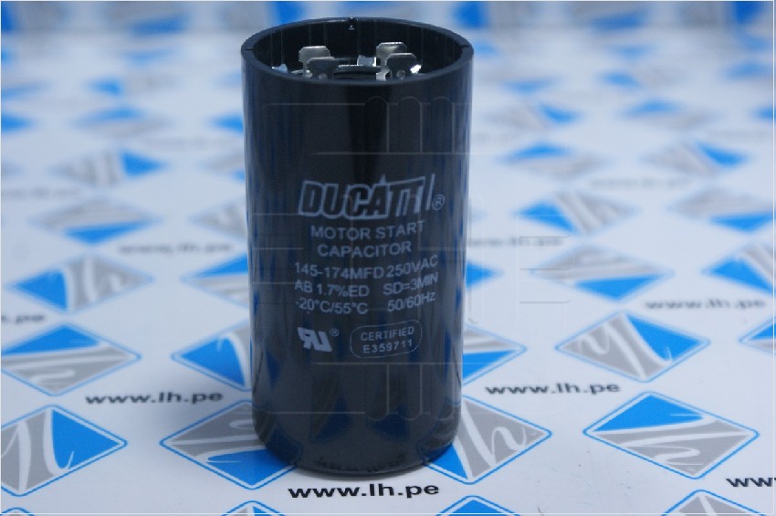 145-174UF 250VAC             Capacitor de Motor Start 145-174uF 250VAC, 50/60Hz, Marca Ducatti