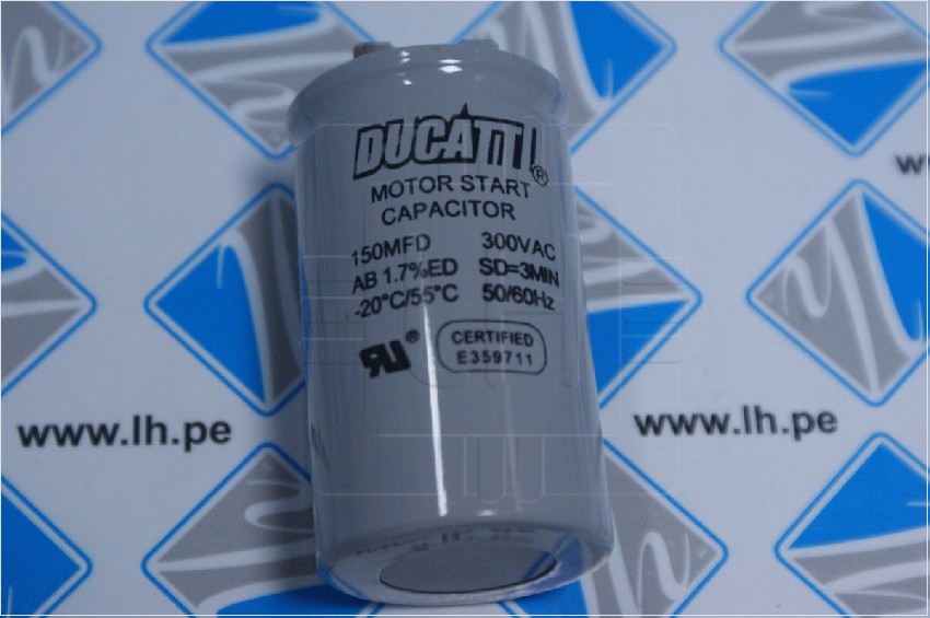 150uF 300VAC                 Capacitor de Motor Start 150uF 300VAC, 50/60Hz, Ducatti