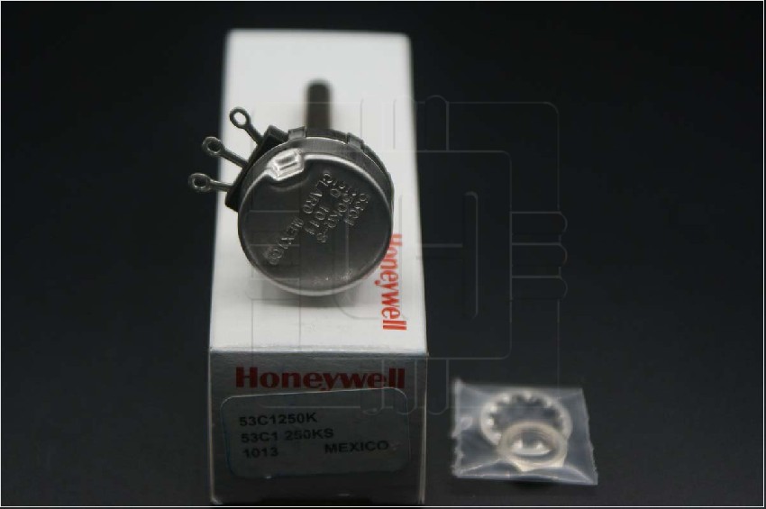 53C1250K                     Potenciómetro axial, mono vuelta, 250k Ohm, con eje largo;  Panel, 2W, 10%, lineal, Marca Honeywell.