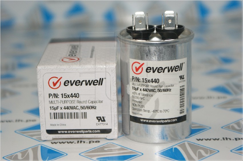 15X440            CAPACITOR DE 15 MFD X 440 VAC - 15X440 - EVERWELL