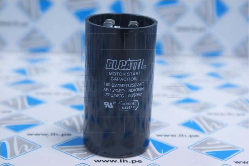 189-227uF 250VAC                 Capacitor de Motor Start 189-227uF 250VAC, 50/60Hz