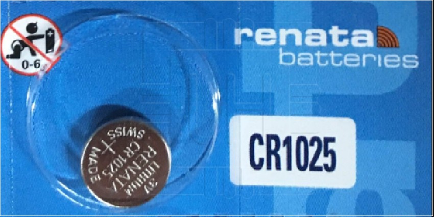 CR1025              Batería de litio 3V, de botón, 30mAh, marca Renata