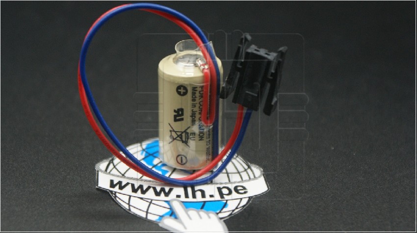 CR14250SE(3V) 2 PIN            Batería Lithium con cable y conector plug color negro, con 2 pines; 3V, 900mAh, 14.5 mmDia. x 25 mm