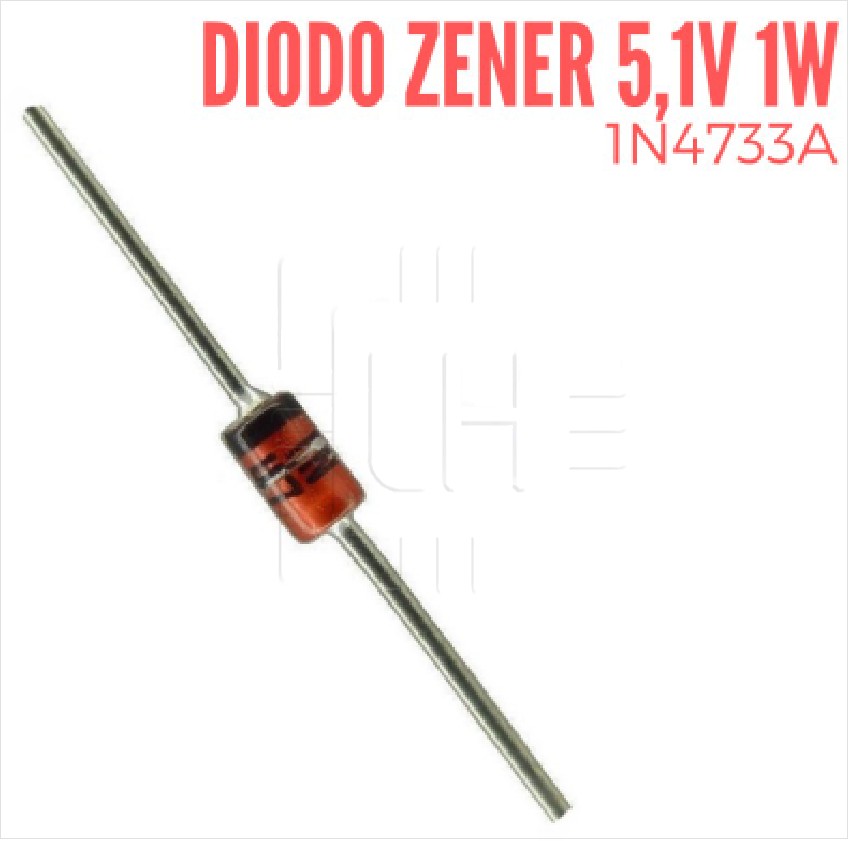 1N4733A                    Diodo Zener 1W, 5.1V, DO41, diodo individual, 10uA