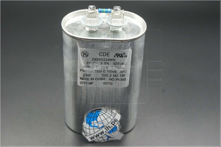 Z93S5224NN               Capacitor Metalizado 24uF, 525VAC, 3%, 50/60Hz, CDE