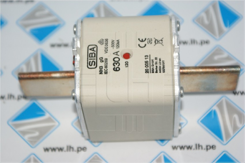 20 005 13/630A               Fusible de cerámica NH3, IEC60269, 630A, 500V, 120kA, gG, NH, marca SIBA.