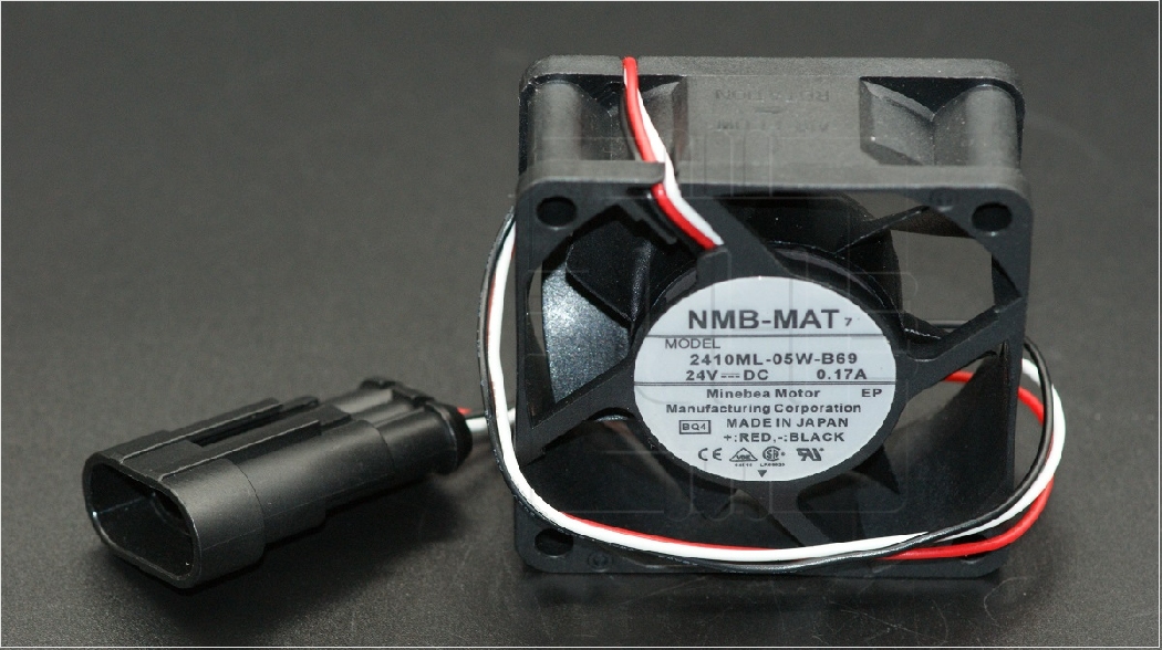 2410ML-05W-B69         VentiladorTubeaxial 24VDC, 0.17A,60x60x25mm, 25CFM, con 3 cables y conector,Locked Rotor Sensor; Marca: NMB-MAT