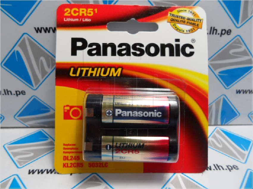 2CR-5MPA/1B            Batería Lithium 2CR5, 6V, Replaces: DL245, EL2CR5, KL2CR5, 5032LC, 2CP3845, Marca Panasonic 