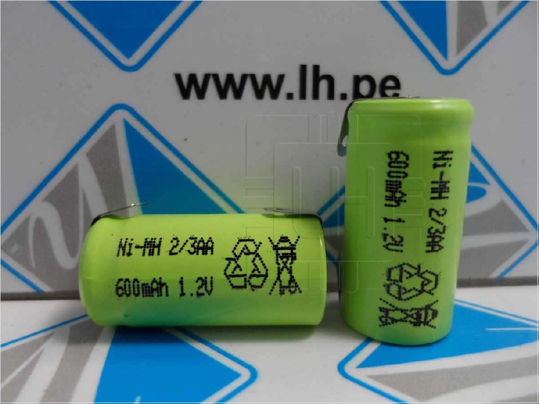 Ni-MH 2/3AA       Batería Recargable Ni-MH, 2/3AA, 1.2V, 600mAh, con conexiones