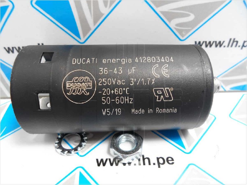 412803404     Condensador: para motores, de arranque; 40uF; 250VCA