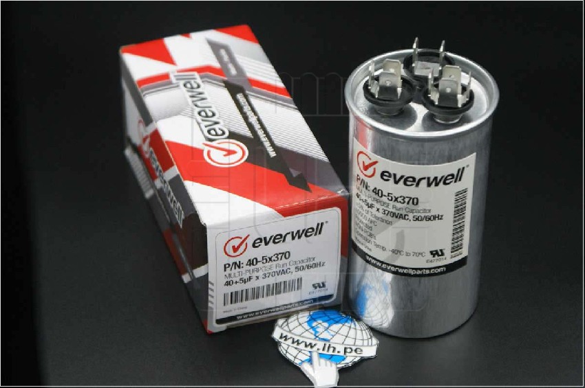 40+5x370               Capacitor Metalizado 40+5uF 370VAC, Marca: Everwell