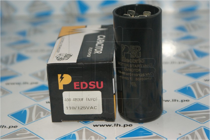 400-480uF 110/125VAC      Condensador de arranque de motor de 400-480uF/MFD, 110/125VAC, 50/60Hz para bomba de pozos y otros