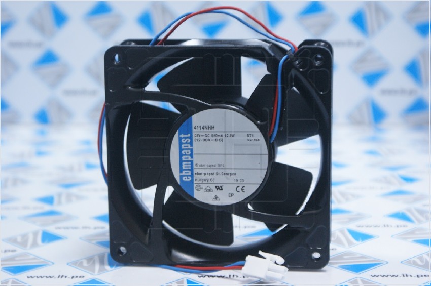 4114NHH          Ventilador axial DC, 119x119x38mm, 24VDC, 12.50W, con 2 cables + conector, 60dBA