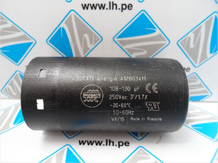 412803411        Condensador para motor de arranque 108-130uF, 250VCA