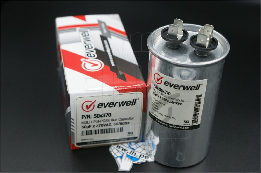 50x370                       Capacitor Metalizado 50uF, 370VAC, 50/60Hz, Marca Everwell