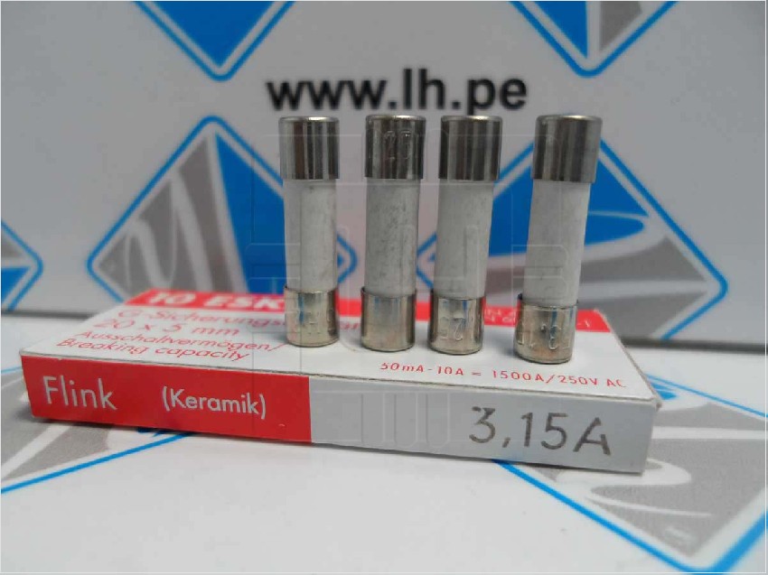 520.522     Fusible cartucho, rápido, 3.15A, 250VAC, 5x20mm
