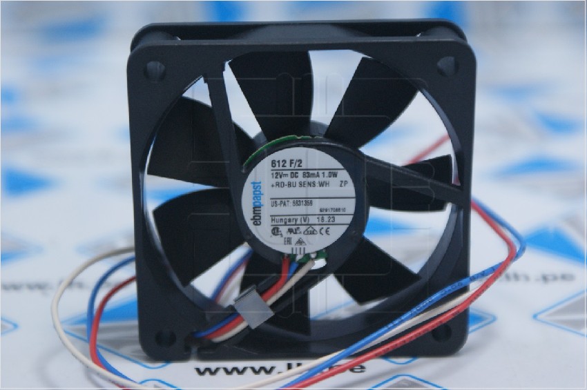 612F/2              Ventilador DC, axial, 12VDC, 60x60x15mm, 29m3/h, 27dBA, marca EBM-PAPST.