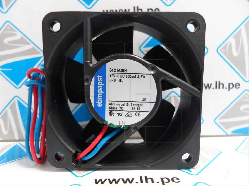 612NGHH           Ventilador DC axial, 12VDC, 60x60x25mm, 56m3/h