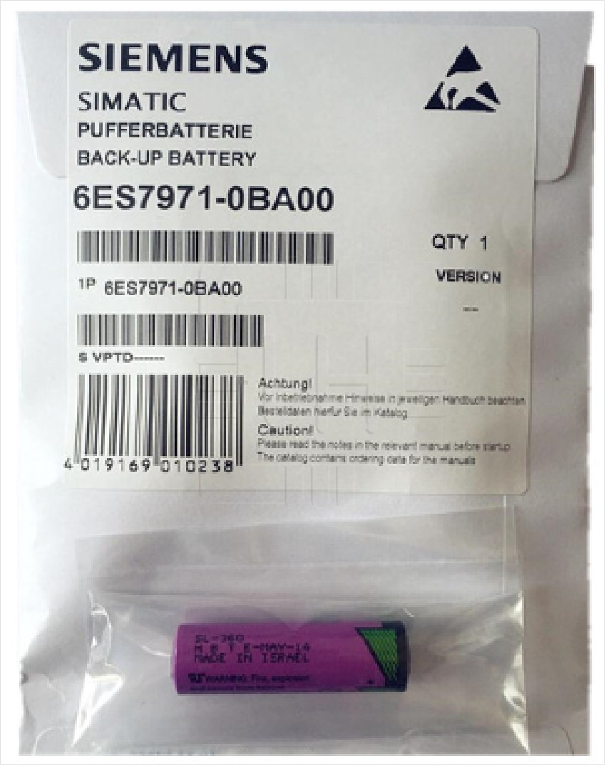 6ES7971-0BA00      Batería Lithium Siemens 6ES7971-0AB00, 3.6 Volt, AA / LR06.