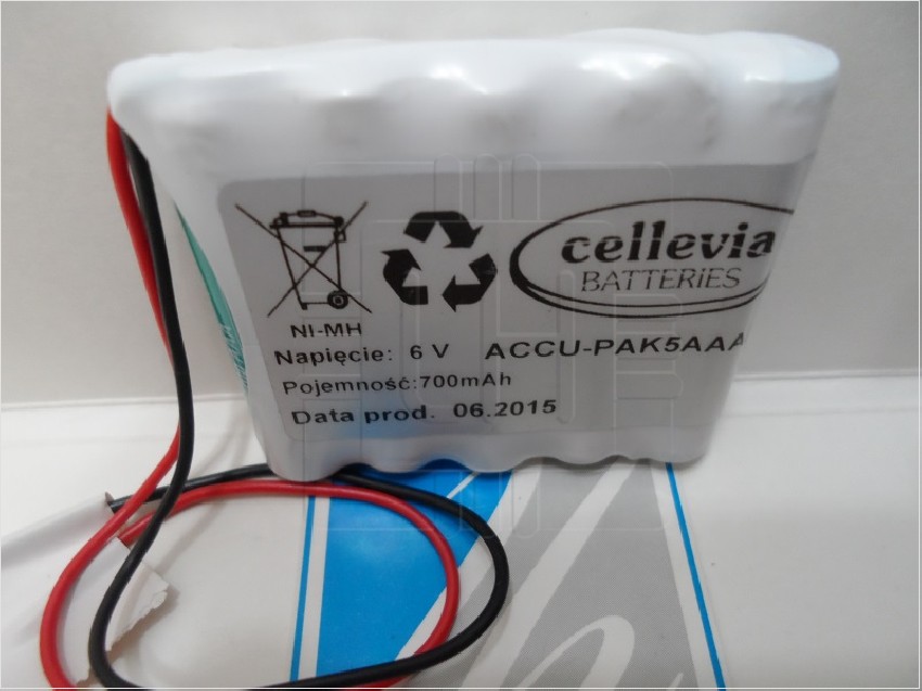 ACCU-PAK5AAA/V        Batería Ni-MH, 6V, 700mAh, AAA, salida con cables