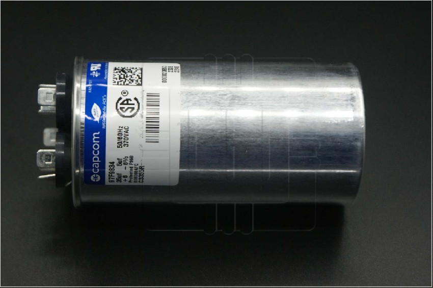 97F9834                        Capacitor Motor Run, Metallized PP, 35+5uF, 370VAC;  ± 6%, 50/60Hz; Panel Mount, Capcom