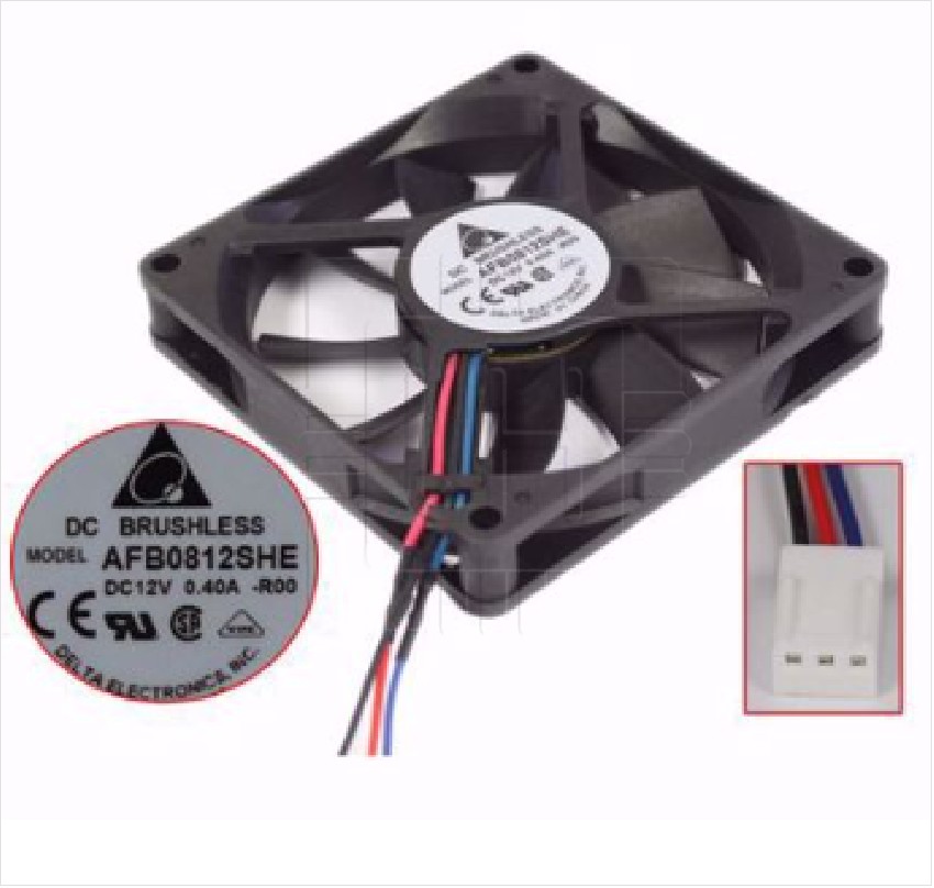 AFB0812SHE-R00          Ventilador Axial 12VDC, 0.68A, 80x80x15mm, 8.16W, con 3 cables y conector