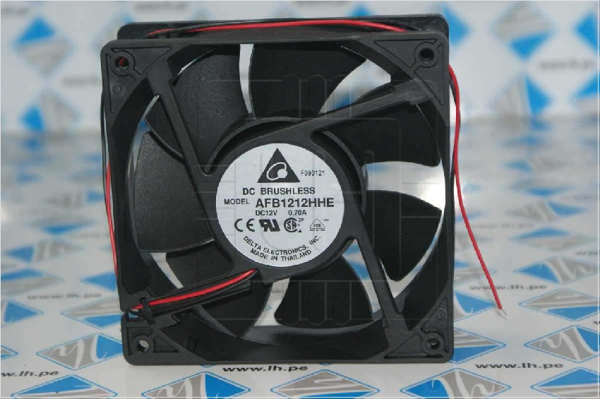 AFB1212HHE             Ventiladores Axial DC Tubeaxial 120x120x38mm, 12VDC, Ball Bearing, 2 cables  Delta