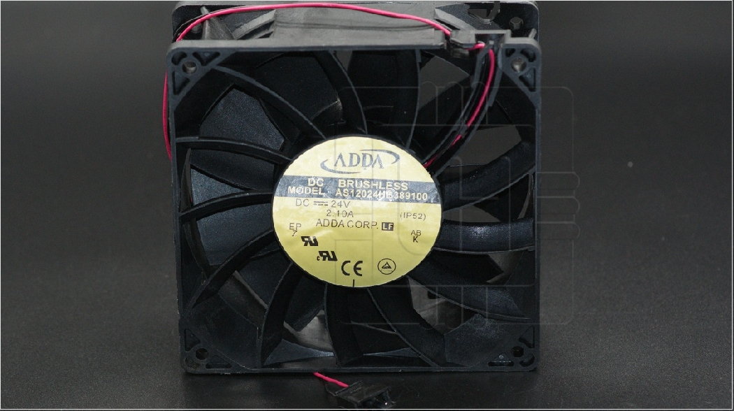 AS12024HB389100-F         Ventilador de refrigeración 120x120x38mm, 24AVDC, 2.10A, con salida 2 cables y conector, Marca: ADDA