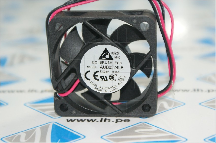 AUB0524LB       Ventilador Tubo axial 24 VCC Cuadrado - 50mm L x 50mm H Superflo 9.9 ft3/min (0.277m³/min) 2 extremidades del hilo