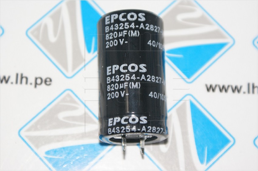 B43254A2827M000             Capacitor electrolítico de aluminio 820uF, 200VDC