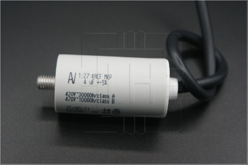 C274ACF4400LF0J                      Condensador para motor de trabajo 4uF, 470VAC, 30x58.5mm, con cable