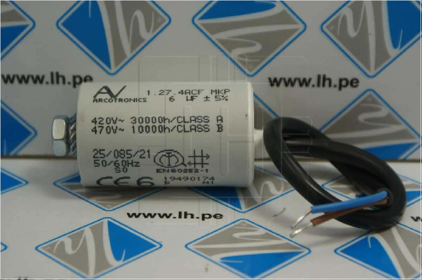 C274ACF4600LF0J                  Condensador para motores de trabajo 6uF, 470VCA, Ø35x58.5mm con cable; Marca: Kemet 