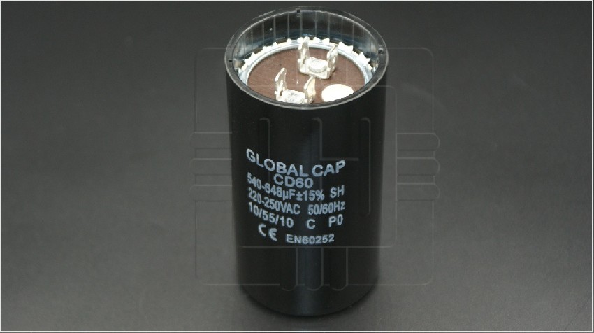 C60 540-648uF                 Capacitor de arranque 540-648uF 220/250VAC +/-15%; 50/60Hz. Marca: Global Cap