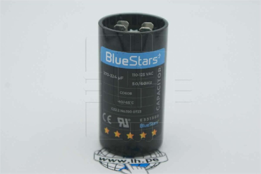 C60B C270E125                     Condensador de arranque de motor, 270-324uF, 110-125VAC, marca BlueStars