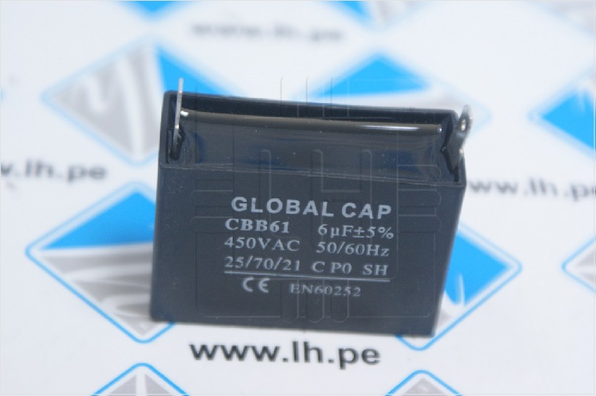 CBB61 6uF                  Condensador de PVC, 6uF, 450VAC, 50/60Hz, 2 terminales