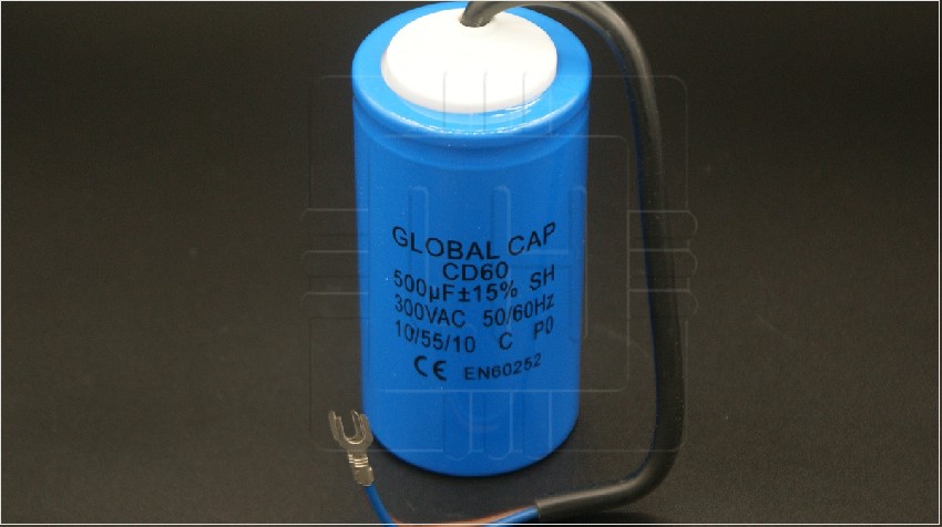 C60 500uF                      Capacitor de arranque 500uF 300VAC +/-15%; 50/60Hz. con cable; Marca: Global Cap