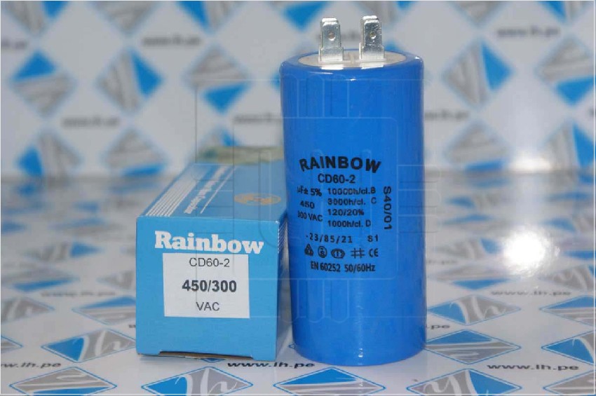 CD60-2 450uF 300VAC        Capacitor de arranque 450uF 5%+/- 300VAC, 50/60Hz