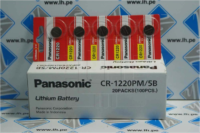 CR1220          Pila de litio 3V, de botón, 12.5x2mm, marca PANASONIC