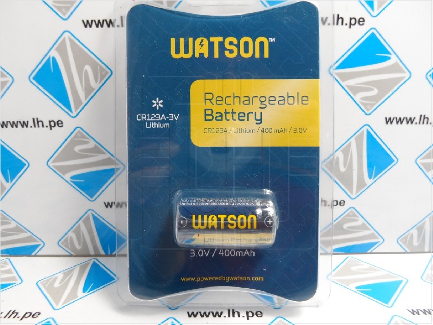 CR123A-3V        Batería lithium recargable 3V, 400mAh, marca Watson