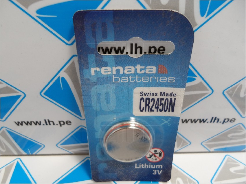 CR2450N            Batería Lithium 3V, 540mAh, Coin Battery, marca Renata