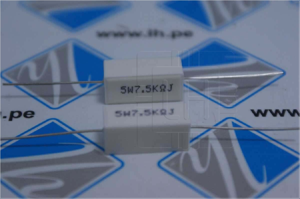 CRL5W-7K5              Resistor de potencia, de cemento, THT, 7.5kΩ, 5W, ±5%, 9.5x9.5x22mm