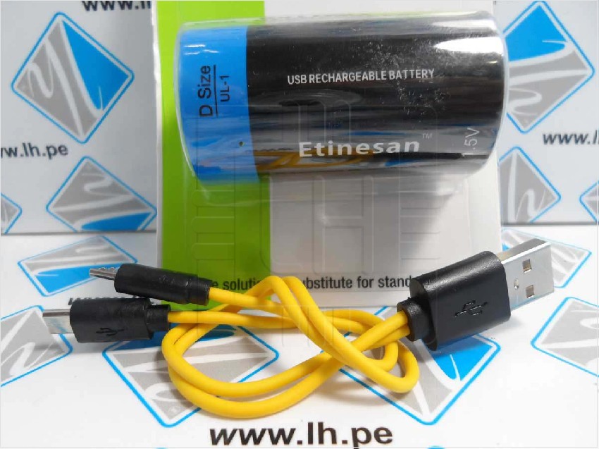 D Size UL-1 1.5V 9000mah          Batería recargable 1.5V, 9000mah, tamaño D + cable USB