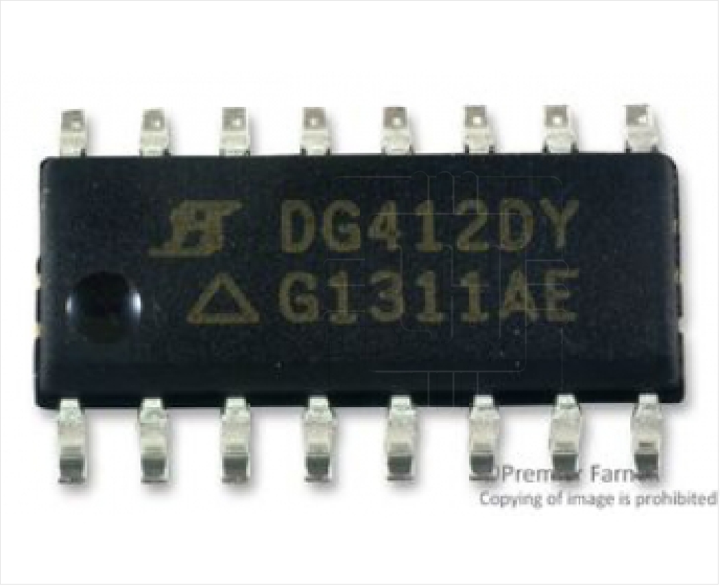 DG412DY      Conmutador analógico, SPST-NO, 4 canales, SO16, 13-44/7-22V