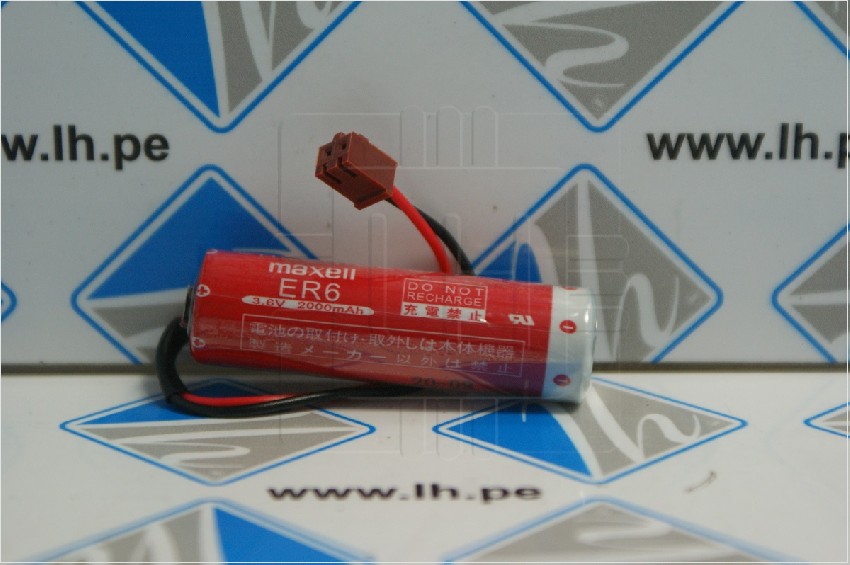 ER6         Batería lithium 3.6V, 2400mA, con cable y conector marrón para PLC, marca Maxell